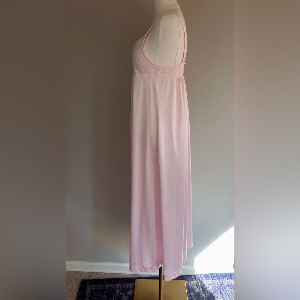 Vintage 70s Shadowline Pink Babydoll Maxi Nightgown Coquette Fairy Princess XS/S - Picture 8 of 11